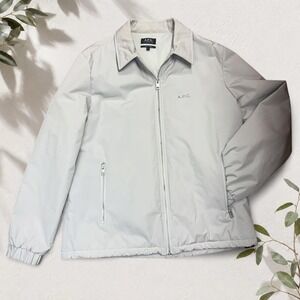 APC Mens Light Gray Zip Up Jacket Padded Minimalist Coach Jacket Size L